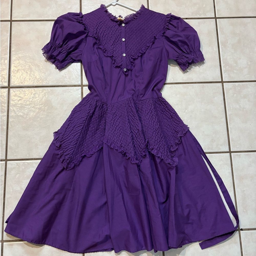 Vintage Partner Please by Malco Modes Purple Square Dancing Dress with Ruffles